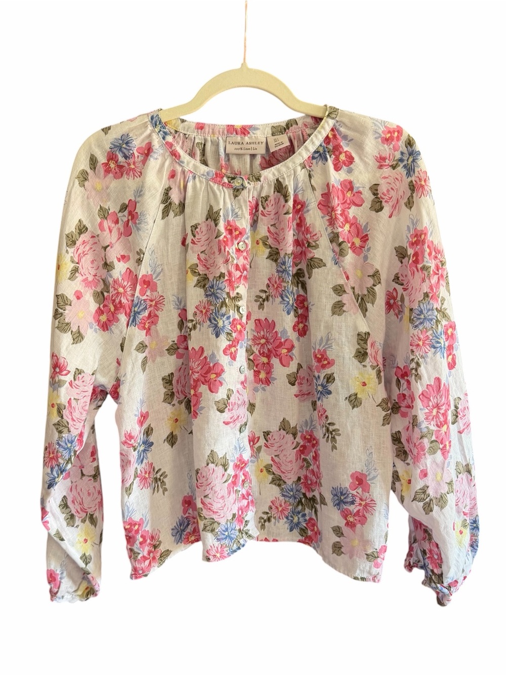LAURA ASHLEY Linen Floral Peasant Blouse L